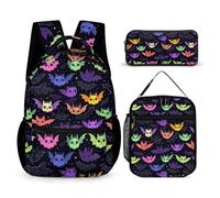 WECECE Bat Flying Squirrel Backpack with Lunch Box Pencil Case for Children Age 10, Book Pack 3 Piece Set Year 7 for Girls Daily Study Classroom Lessons and Travel Activities