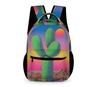 WECECE Beautiful Cactus Print Daypack Kids for Boys Girls Age 9 Plants Motif School Backpack Year 1 Lightweight Rucksack Books Water Bottle Outdoor Day Trips