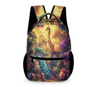 WECECE Beautiful Peacock Giraffe Daypack for Boys Girls Age 10 Animal Backpack Year 6 Primary Kids Lightweight Printed Bookbag Books Water Bottle Class Daily Use