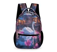 WECECE Beautiful Swan School Backpack Students for Boys Age 10 Swan Motif School Bag for Girls Years 3-5 Durable Daypack Front Pocket Side Pockets Travel Outdoor Daily Use