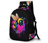 WECECE Bee Backpack School Bags for Girls Boys,Durable Casual Basic Heart Shape Motif Backpack for Students Teenage Satchel Heavy Duty