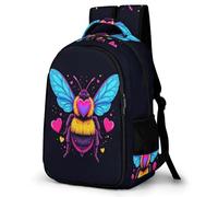 WECECE Bee Kids Backpack School, Boys Girl Heart Shape Bag Primary School Canvas Rucksack, Holiday Travel Bookbag Outdoor Daypack for 9-16 Year Old
