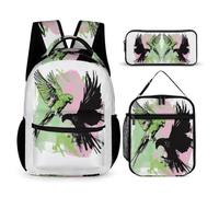 WECECE Bird Print Backpack with Lunch Box Pencil Case for Boys Age 7, Bookbag with Lunch Tote and Pencil Case Year 5 for Boys Back to School Gift and Learning Essentials