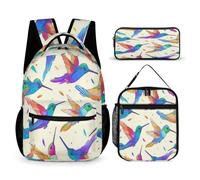 WECECE Bird Print Bookbag 3 Piece Set for Children 10-12 Years, Backpack with Lunch Box Pencil Case Year 7 for Primary Students Sports Clubs Holiday Travel and Daily Carry