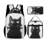 WECECE Black Cat School Backpack with Lunch Box Pencil Case for Boys 7-9 Years, Animal Kitten Book Pack 3 Piece Set Year 2 for Girls Sports Clubs Holiday Travel and Daily Carry