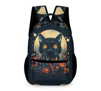 WECECE Black Cat School Bag Children Age 13 Older Kids Animal Moon Kitten Backpack Year 8 Students Modern Rucksack Daypack 43x32x15cm for Back to School Gift Books Notebooks