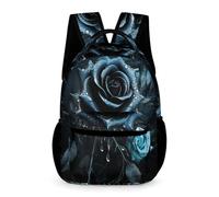 WECECE Black Rose Flower Rucksack Year 5 Primary Kids Students for Boys Girls Age 13 Floral Daypack Lightweight Printed Backpack Front Pocket Side Pockets Outdoor Day Trips