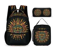 WECECE Bohemian Sun Book Pack 3 Piece Set for Children Age 9, Sun God School Backpack with Pencil Case and Lunch Bag Year 5 for Girls Learning Essentials Holiday Travel and Sports Clubs