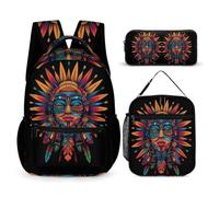 WECECE Bohemian Sun Bookbag with Lunch Box Pencil Case for Kids Age 8, Sun God School Backpack School Supplies Bundle Year 4 for Girls Family Trips Outdoor Activities and Student Carry