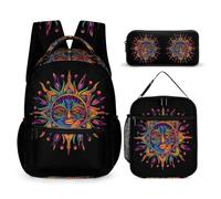 WECECE Bohemian Sun School Bag School Supplies Bundle for Children Age 10, Sun God Schoolbag 3 Piece Set Year 5 for Primary Students Family Trips Outdoor Activities and Student Carry