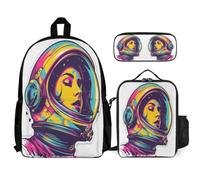 WECECE Book Pack Astronaut 3pcs Set with Insulated Lunch Bag Spacemen & Pencil Case for Girls Boys 7-9 Years Year 2-3, Student Carry Gear for Activities