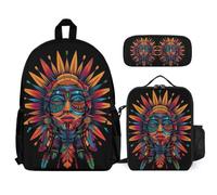 WECECE Book Pack Bohemian Sun Set with Pencil Case and Lunch Bag for Kids Age 8, Bookbag Sun God with Lunch Box Pencil Case Year 1 for Boys Outdoor Learning and Travel