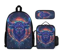 WECECE Book Pack Bull Set with Pencil Case and Lunch Bag for Kids Age 12, Bookbag Animal Cow Print 3 Piece Set Year 4-6 for Young Learners Sports Clubs and Holidays