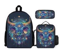 WECECE Book Pack Bull Set with Pencil Case and Lunch Bag for Kids Age 12, Bookbag Animal Cow Print 3 Piece Set Year 4-6 for Young Learners Sports Clubs and Holidays