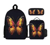 WECECE Book Pack Butterfly 3pcs Set with Insulated Lunch Tote & Pencil Case for Students Age 11, Bookbag Colourful 3 Piece Set Year 5 for Boys Outdoor Learning and Travel