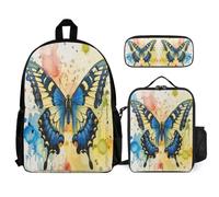 WECECE Book Pack Butterfly with Lunch Box Pencil Case for Children Age 6, Bookbag Colourful School Supplies Bundle Year 7 for Primary Students Study Sessions and Travel