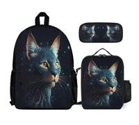 WECECE Book Pack Cat School Supplies Bundle for Boys Age 6, Book Pack 3D Kitten with Pencil Case and Lunch Bag Year 5-7 for Young Learners Family Trips and Activities