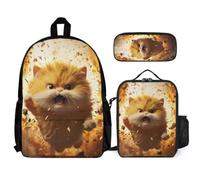 WECECE Book Pack Cat Set with Lunch Box Pencil Case Animal Kitten for Secondary Students Age 13 Year 8, Matching School Essentials for Sports Trips and Family Holidays