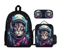 WECECE Book Pack Cat Set with Pencil Case and Lunch Bag for Kids Age 8, Bookbag Kitten Animal with Lunch Box Pencil Case Year 1 for Boys Outdoor Learning and Travel