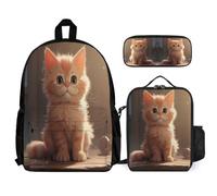 WECECE Book Pack Cat with Lunch Box Pencil Case for Children Age 6, Bookbag Cute Kitten School Supplies Bundle Year 7 for Primary Students Study Sessions and Travel