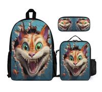 WECECE Book Pack Cat with Pencil Case and Lunch Bag Kitten 3D Theme for Boys Girls 12-14 Years Year 7-8, Secondary School Carry Bundle for Travel and Learning