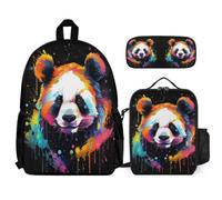 WECECE Book Pack Cute Panda 3pcs Set with Insulated Lunch Bag Animal Theme & Pencil Case for Girls Boys 7-9 Years Year 2-3, Student Carry Gear for Activities