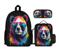 WECECE Book Pack Cute Panda School Supplies Bundle for Boys Age 6, Book Pack Animal Theme with Pencil Case and Lunch Bag Year 5-7 for Young Learners Family Trips and Activities