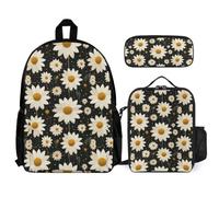 WECECE Book Pack Daisy 3pcs Set with Insulated Lunch Bag Flower & Pencil Case for Girls Boys 7-9 Years Year 2-3, Student Carry Gear for Activities