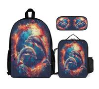 WECECE Book Pack Dolphin 3pcs Set with Insulated Lunch Tote & Pencil Case for Students Age 11, Bookbag Sea Creature 3 Piece Set Year 5 for Boys Outdoor Learning and Travel