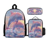 WECECE Book Pack Dolphin with Lunch Box Pencil Case for Kids 8-10 Years, School Bag Sea Creature School Supplies Bundle Year 2 for Boys Family Trips and Activities