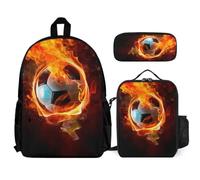 WECECE Book Pack Football Set with Pencil Case and Lunch Bag for Kids 7-9 Years, Backpack Soccer 3 Piece Set Year 2-4 for Girls Daily Carry and Trips