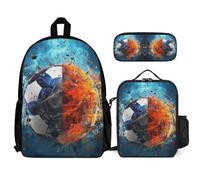 WECECE Book Pack Football Set with Pencil Case and Lunch Bag for Kids 7-9 Years, Backpack Soccer 3 Piece Set Year 2-4 for Girls Daily Carry and Trips