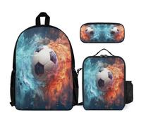 WECECE Book Pack Football Set with Pencil Case and Lunch Bag for Kids Age 12, Bookbag Soccer 3 Piece Set Year 4-6 for Young Learners Sports Clubs and Holidays