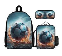 WECECE Book Pack Football Set with Pencil Case and Lunch Bag for Kids Age 8, Bookbag Soccer with Lunch Box Pencil Case Year 1 for Boys Outdoor Learning and Travel
