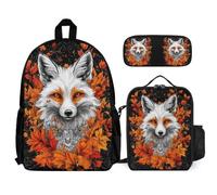 WECECE Book Pack Fox Design Set with Lunch Tote and Pencil Case for Boys 9-11 Years, Book Pack Aniaml Foxes 3 Piece Set Year 2-4 for Primary Students Study Sessions and Travel