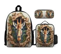 WECECE Book Pack Giraffe School Supplies Bundle for Boys Age 6, Book Pack Animal Theme with Pencil Case and Lunch Bag Year 5-7 for Young Learners Family Trips and Activities