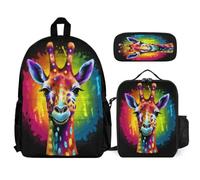 WECECE Book Pack Giraffe with Pencil Case and Lunch Bag Animal Theme for Boys Girls 12-14 Years Year 7-8, Secondary School Carry Bundle for Travel and Learning