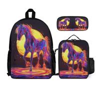 WECECE Book Pack Horse with Lunch Box Pencil Case for Children Age 6, Bookbag Animal Horse School Supplies Bundle Year 7 for Primary Students Study Sessions and Travel