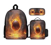 WECECE Book Pack Ice and Fire Basketball 3 Piece Set for Children 8-10 Years, School Bag Basketball 3 Piece Set Year 1-2 for Young Learners Family Trips and Activities