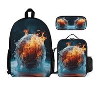 WECECE Book Pack Ice and Fire Basketball Set with Lunch Box Pencil Case Basketball for Secondary Students Age 13 Year 8, Matching School Essentials for Sports Trips and Family Holidays