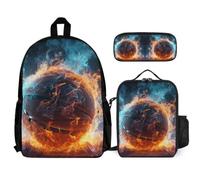 WECECE Book Pack Ice and Fire Basketball with Lunch Box Pencil Case for Kids 8-10 Years, School Bag Basketball School Supplies Bundle Year 2 for Boys Family Trips and Activities