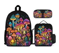WECECE Book Pack Mushroom 3 Piece Set for Children 8-10 Years, School Bag Plant Theme 3 Piece Set Year 1-2 for Young Learners Family Trips and Activities