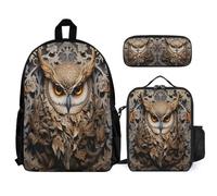 WECECE Book Pack Owl School Supplies Bundle for Boys Age 6, Book Pack Bird Theme with Pencil Case and Lunch Bag Year 5-7 for Young Learners Family Trips and Activities