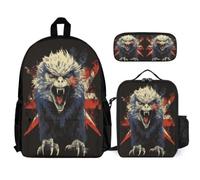 WECECE Book Pack Owl with Lunch Box Pencil Case for Children Age 6, Bookbag National Flag Theme School Supplies Bundle Year 7 for Primary Students Study Sessions and Travel