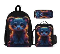 WECECE Book Pack Panda Set with Lunch Tote and Pencil Case for Boys 9-11 Years, Book Pack Animal Print 3 Piece Set Year 2-4 for Primary Students Study Sessions and Travel
