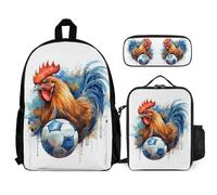 WECECE Book Pack Rooster with Pencil Case and Lunch Bag French Gallic Chicken for Boys Girls 12-14 Years Year 7-8, Secondary School Carry Bundle for Travel and Learning