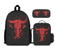 WECECE Book Pack Set Bull for Children Age 9 Year 4, Includes Lunch Box Animal Cow Print and Pencil Case, Matching School Gear for Classes Family Day Trips and Sports