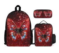 WECECE Book Pack Set Butterfly with Lunch Box Pencil Case Colourful for Teenagers 12-14 Years Year 7-8, Matching Carry Bundle for Secondary Classes and Travel