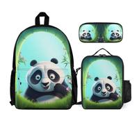 WECECE Book Pack Set Cute Panda for Children Age 9 Year 4, Includes Lunch Box Animal Pattern and Pencil Case, Matching School Gear for Classes Family Day Trips and Sports