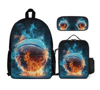 WECECE Book Pack Set Ice and Fire Basketball with Lunch Box Pencil Case Basketball for Teenagers 12-14 Years Year 7-8, Matching Carry Bundle for Secondary Classes and Travel